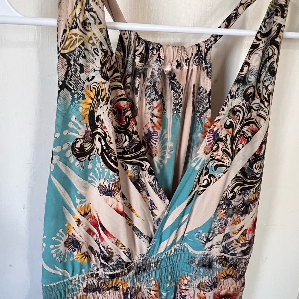 Source Unknown Teal and Black Floral Scroll Maxi Dress